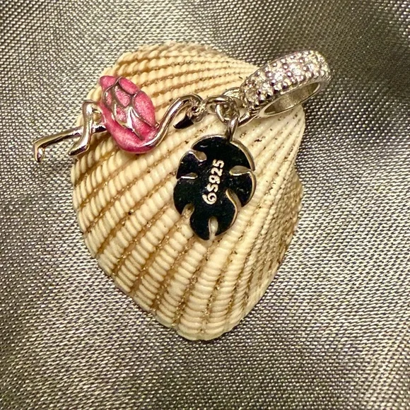 NWT S925 Tropical Flamingo Charm With CZ Accents🦩 Fits Pandora & DIY Jewelry - Picture 2 of 5